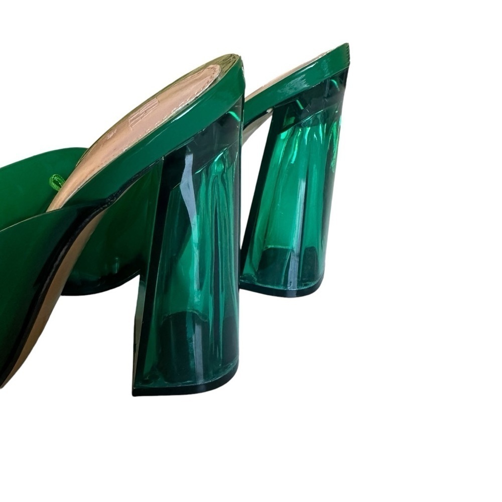 Zara Emerald Lucite Heel Sandals Clear Block Heel Square Toe 36 - Picture 10 of 15
